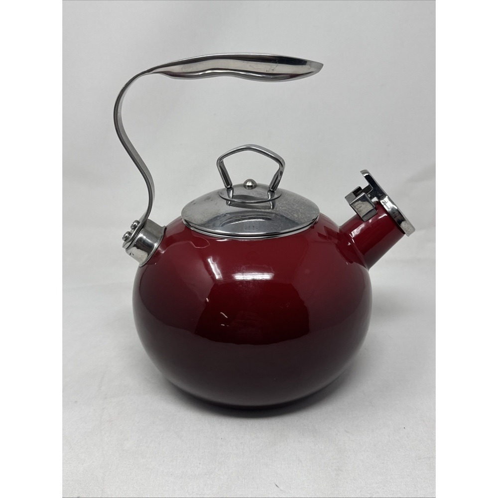 Martha Stewart Tea-kettle Enamel On Steel 2 Quart Pot Red